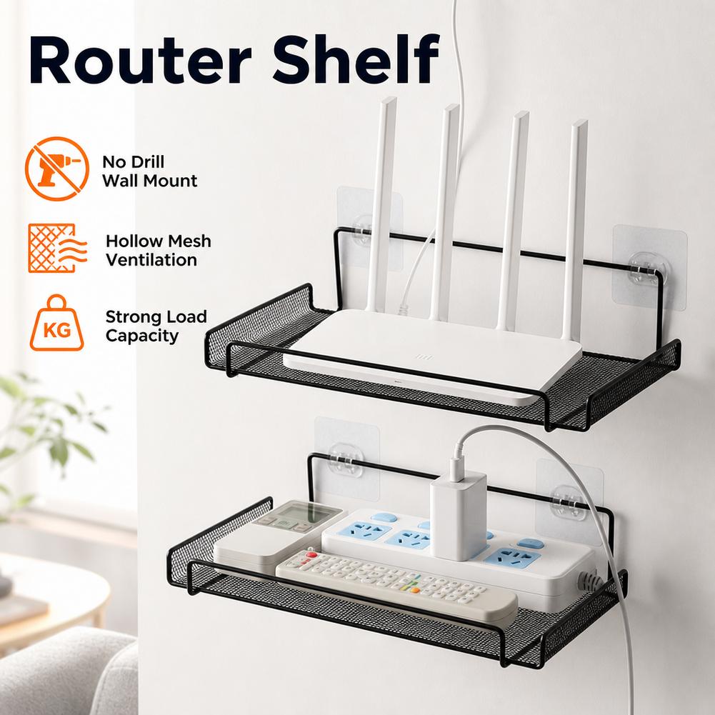 Home Bathroom Organizer - Rak Router Dinding Stainless Steel Tanpa